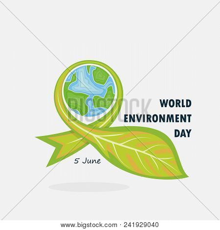 Globe And Leaf Sign. World Environment Day Concept Vector Logo Design Template.june 5st World Enviro