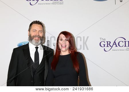 LOS ANGELES - MAY 22:  Nick Offerman, Megan Mullally at the Gracies at the Beverly Wilshire Hotel on May 22, 2018 in Beverly Hills, CA