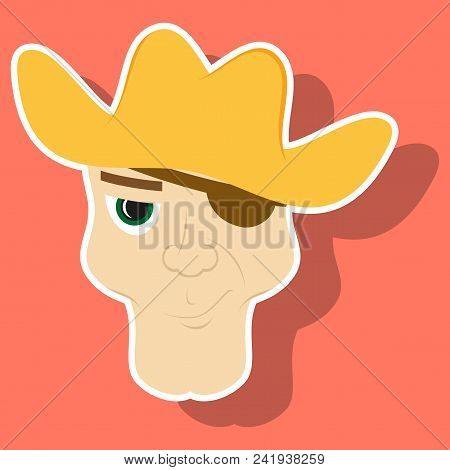 Portrait Man In Cowboy Hat. Sticker Illustration
