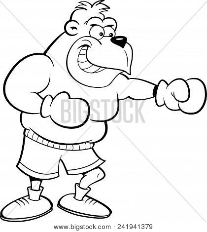 Black And White Illustration Of A Gorilla Wearing Boxing Gloves Punching.