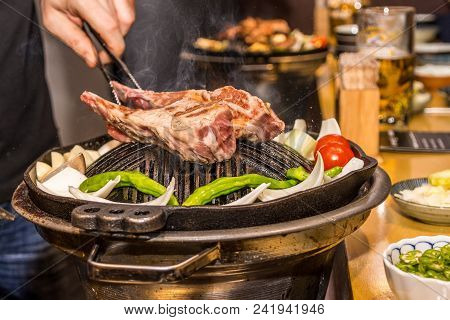 Grilled Lamb Ribs With Vegetables In Japanese Style
