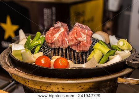 Grilled Lamb Ribs With Vegetables In Japanese Style