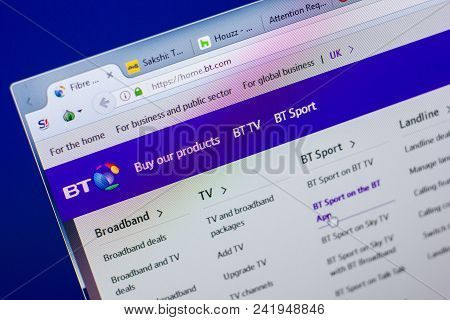 Ryazan, Russia - May 20, 2018: Homepage Of Bt Website On The Display Of Pc, Url - Bt.com