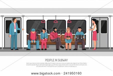 Subway Underground Transportation Flat Poster Header Title With Metro Commuter Rail System Train Car