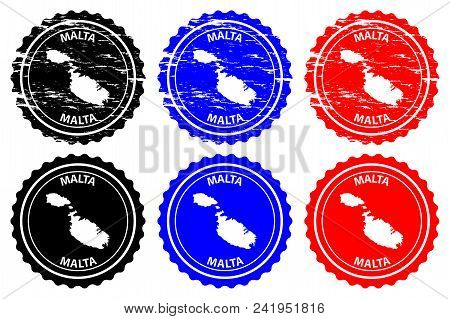 Malta - Rubber Stamp - Vector, Republic Of Malta Map Pattern - Sticker - Black, Blue And Red