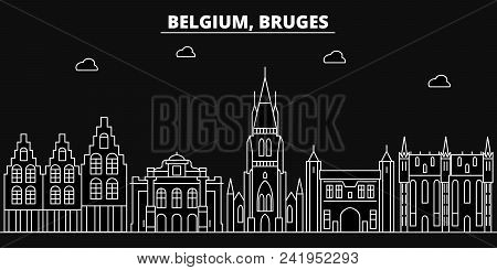 Bruges Silhouette Skyline. Belgium - Bruges Vector City, Belgian Linear Architecture, Buildings. Bru