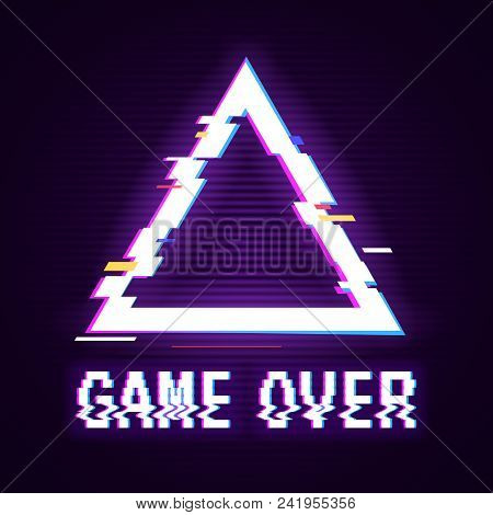 Vector Background, Texture Damage. Glitch Error With Text Game Over. Game Design. Final Scene.