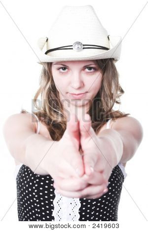 Pige i Stetson med pistol Shooted