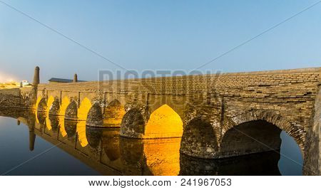 View On Old Bridge Over Zayanderud River By Varzaneh , Isfahan Province, Iran