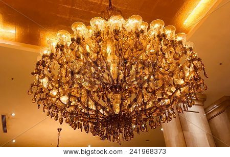 A Beautiful Chandelier In The Ashok Hotel In Delhi