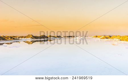 View On Sunset Over Salt Lake In The Desert By Varzaneh In Iran