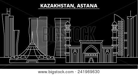 Astana Silhouette Skyline. Kazakhstan - Astana Vector City, Kazakh Linear Architecture, Buildings. A