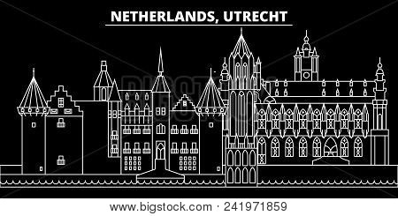 Utrecht Silhouette Skyline. Netherlands - Utrecht Vector City, Dutch Linear Architecture, Buildings.