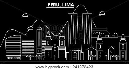Peru Silhouette Skyline, Vector, City, Peruvian Linear Architecture, Buildings. Peru Travel Illustra