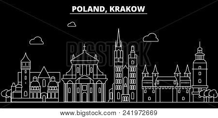 Krakow Silhouette Skyline. Poland - Krakow Vector City, Polish Linear Architecture, Buildings. Krako