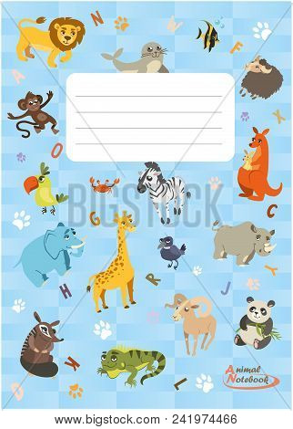 Notebook With Different Animals. Animals Series Notebook. Vertical Background. Vector