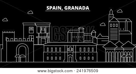 Granada Silhouette Skyline. Spain - Granada Vector City, Spanish Linear Architecture, Buildings. Gra