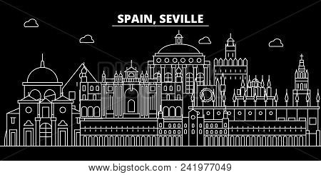Seville Silhouette Skyline. Spain - Seville Vector City, Spanish Linear Architecture, Buildings. Sev
