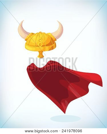 Viking Helmet With Horns. Masquerade Costume Headdress. Carnival Or Halloween Mask. Cartoon Mascot V