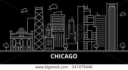 Chicago City Silhouette Skyline. Usa - Chicago City Vector City, American Linear Architecture, Build
