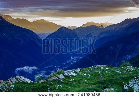 View To Chamonix From Aiguille Du Midi.  Mont Blanc, France