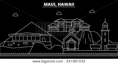 Maui Silhouette Skyline. Usa - Maui Vector City, American Linear Architecture, Buildings. Maui Line 