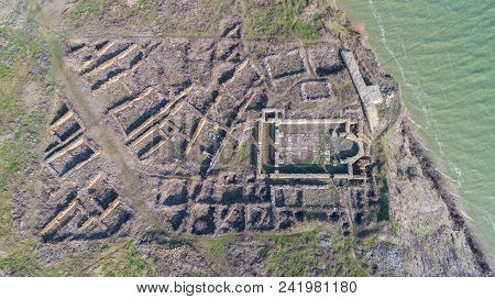 Roman Ruins Of Argamum (organe) Citadel. Dobrogea Romania. Aerial View.
