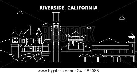 Riverside Silhouette Skyline. Usa - Riverside Vector City, American Linear Architecture, Buildings. 