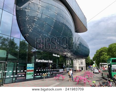 Graz, Austria - May 19, 2018: Kunsthaus Graz, An Exhibition Centre For Contemporary Art. The Kunstha