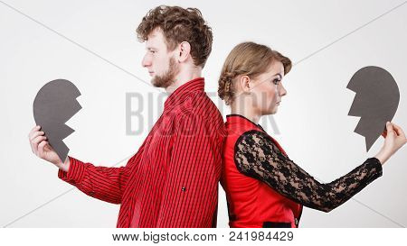 Break Up And Leave In Relationship. Negative Emotions Between People In Love. Young Couple With Two 