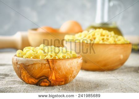 Ditalini Macaroni. Pasta Rings. Tubettini And Thimbles Anellini