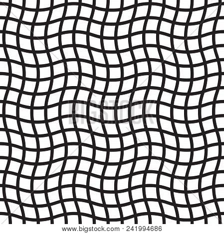 Seamless Rippled Grid Pattern. Abstract Geometric Checkered Mesh Background.