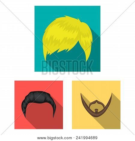 Mustache And Beard, Hairstyles Flat Icons In Set Collection For Design. Stylish Haircut Vector Symbo