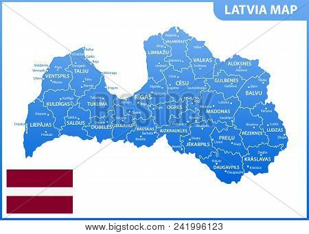 The Detailed Map Of Latvia With Regions Or States And Cities, Capital. Administrative Division
