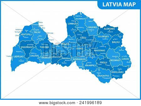 The Detailed Map Of Latvia With Regions Or States And Cities, Capital. Administrative Division