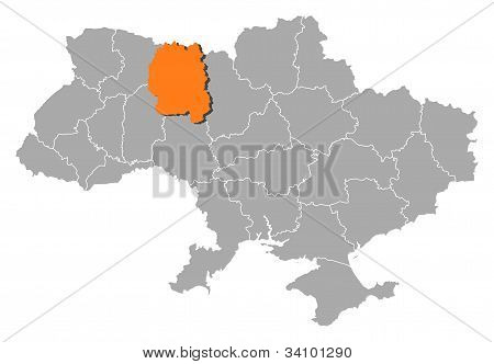 แผนที่ของยูเครน Zhytomyr ที่เน้น