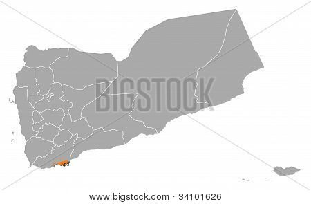 Map Of Yemen, Adan Highlighted