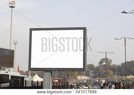 Close-up Advertising Sign. In White Background. Photographed On A Autumn Day.