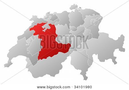 Mapa Švýcarska, Bern zvýrazněny