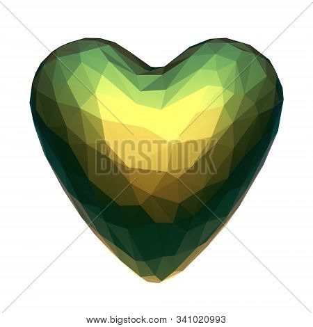 Low Poly Heart With Jewel Bug Colorful Iridescent Material. 3d Graphic With Low Polygon Mesh. Symbol