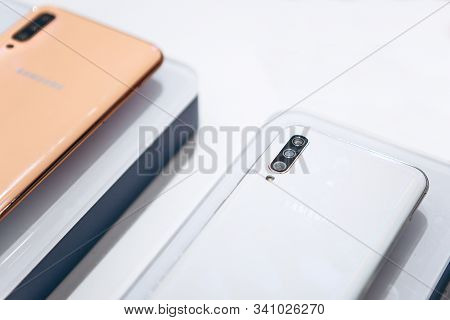 Turkey, Istanbul, December 20, 2019: Close-up Of The Back Covers Or Rear View Of The New Modern Sams