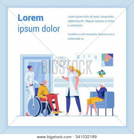 Geriatric Medicine Clinic. Senior Patients In Elderly Care Center. Nurse And Doctor, Taking Care Peo