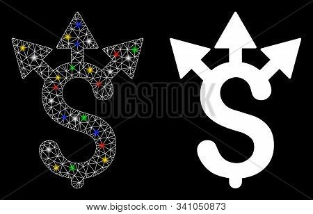 Glowing Mesh Dollar Expences Icon With Glow Effect. Abstract Illuminated Model Of Dollar Expences. S