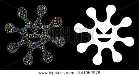 Flare Mesh Evil Bacteria Icon With Glow Effect. Abstract Illuminated Model Of Evil Bacteria. Shiny W