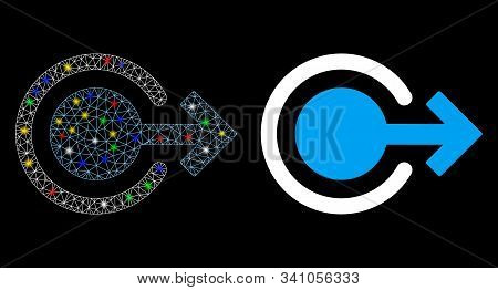 Glossy Mesh Logout Icon With Lightspot Effect. Abstract Illuminated Model Of Logout. Shiny Wire Carc