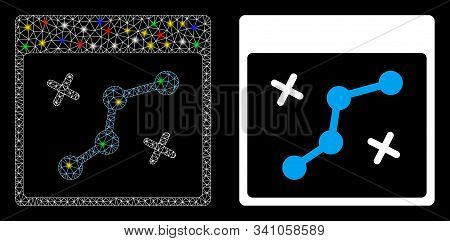 Glowing Mesh Path Points Calendar Page Icon With Glitter Effect. Abstract Illuminated Model Of Path 