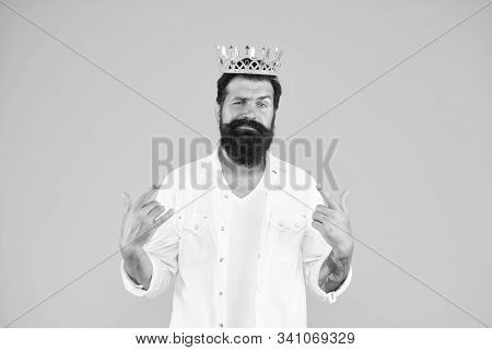 I Am Cool. Brutal And Handsome Prince Yellow Background. Egoist Selfish Man. Narcissistic Person. Su