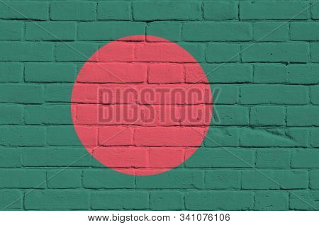 Bangladesh Flag Depicted In Paint Colors On Old Brick Wall. Textured Banner On Big Brick Wall Masonr