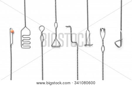 Set Of Logopedic Probes On White Background, Top View. Speech Therapist's Tools