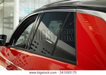 Modern Car With Tinting Foil On Window, Closeup